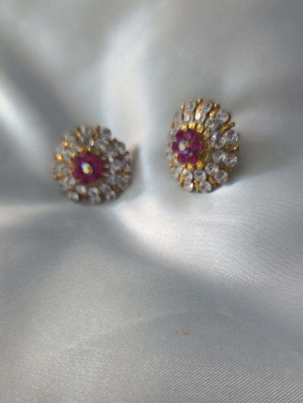 Gold-Tone Crystal Floral Stud Earrings with Pink Center